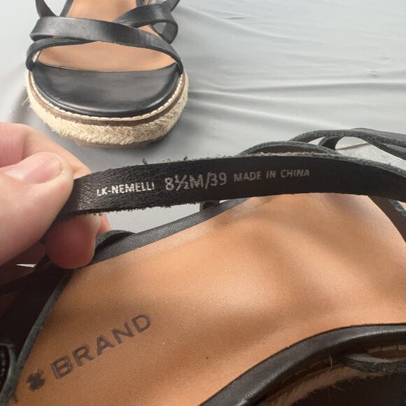 Lucky Brand Nemelli Black Leather Espadrille Sandals 8.5 Strappy Boho Summer - Picture 10 of 11